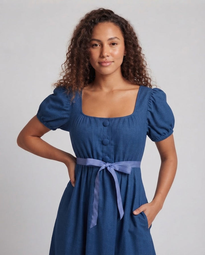 Frauen Elegantes Maxikleid mit Puffärmeln und Taillengürtel Drune