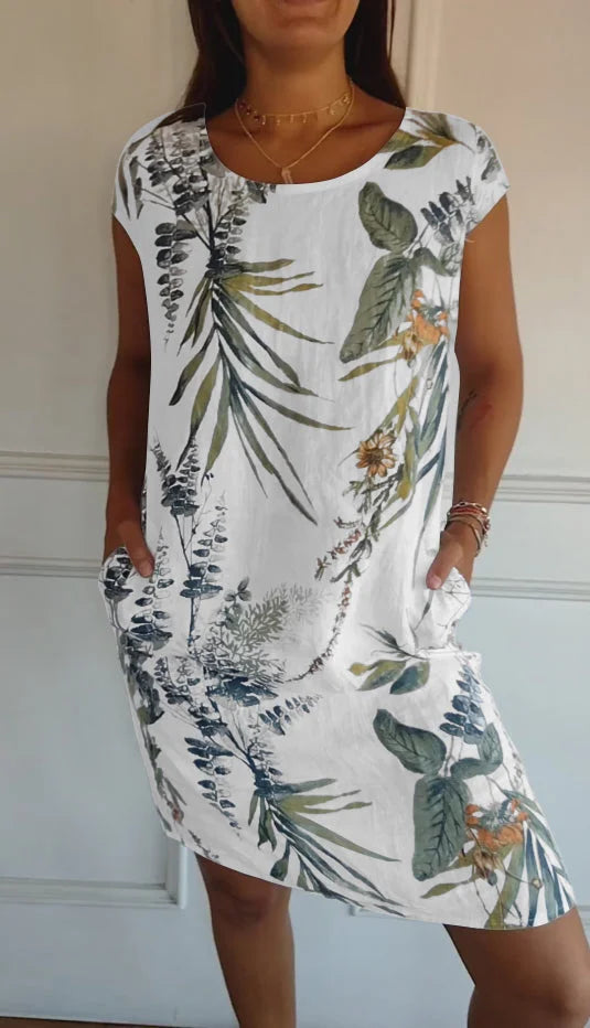 Drune | Damen Bedrucktes Baumwoll- und Leinenkleid