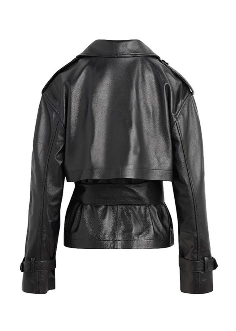 Drune | Kunstleder gekürzte Gürteltrenchjacke