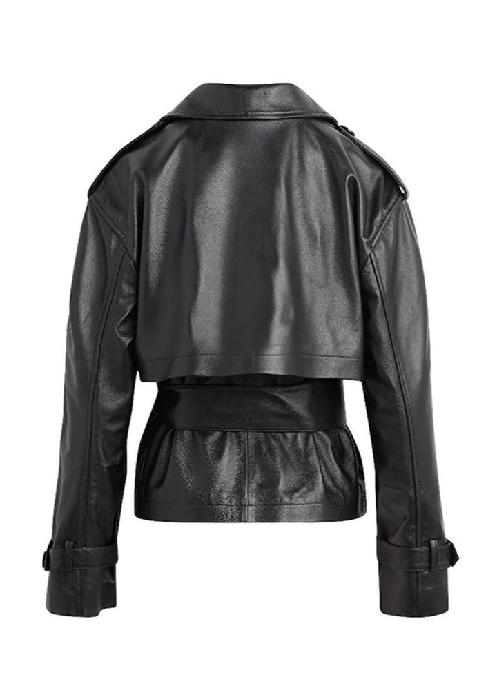 Drune | Kunstleder gekürzte Gürteltrenchjacke