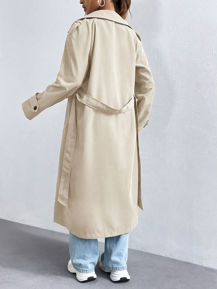 Drune | Trenchcoat in schlichter Farbe mit gegürteten langen Ärmeln für Damen - Perfekt für Formelle Anlässe