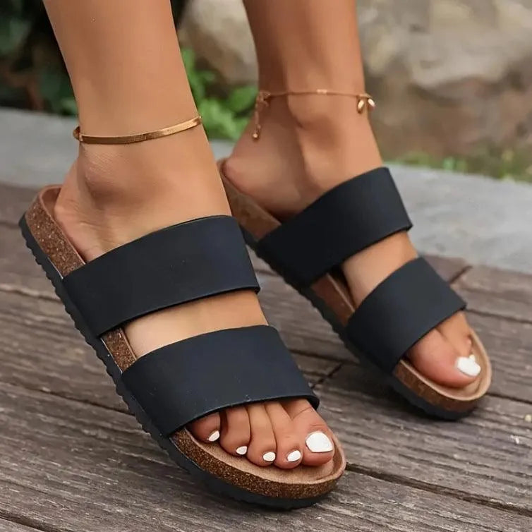 Drune | Damen flache Strand-Sandalen mit offener Spitze