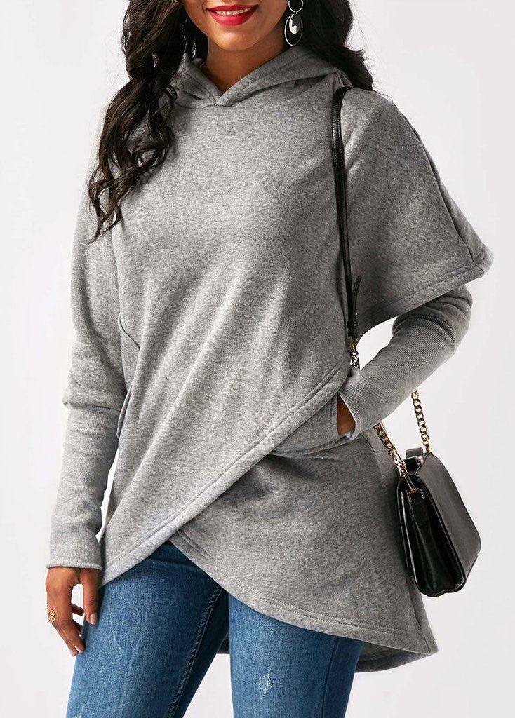 Drune | Hoodie - Damen Herbst Trendy Asymmetrischer Hoodie