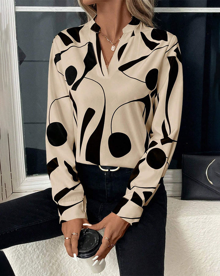 Drune Blouse | Trendige stylische Bluse mit Luxusmotiv mit langen Ärmeln