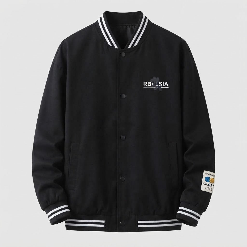Herren Leichte College Bomberjacke mit Gestreiften Rippbündchen und Druckknopfblende drune