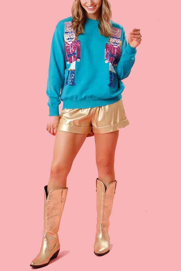 Drune | Weihnachtswächter Pailletten Rundhals Lässiger Lockere Sweatshirt