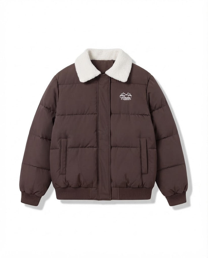Damen städtischer boxy Puffer mit Sherpa-Schalkragen, gestepptem Quadratmuster und elastischen Rippbündchen