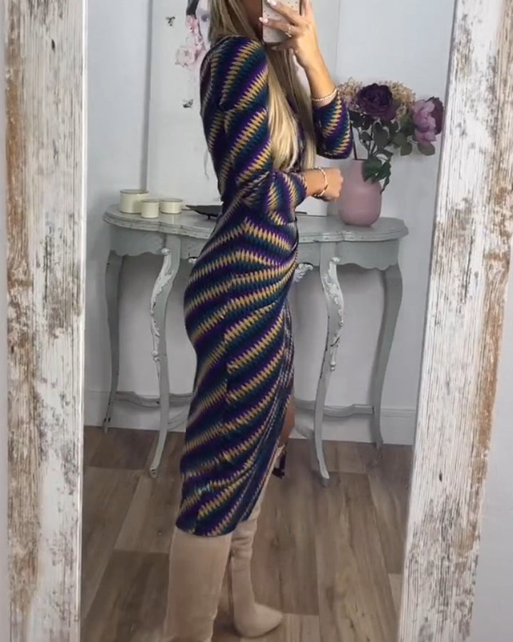 Drune | Kleid mit Streifen und Stehkragen