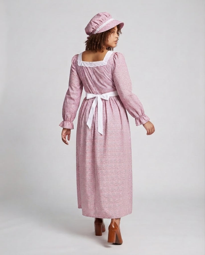 Damen Vintage Bauernkleid mit aufwendigen Rüschen und dazu passendem Kopftuch Drune