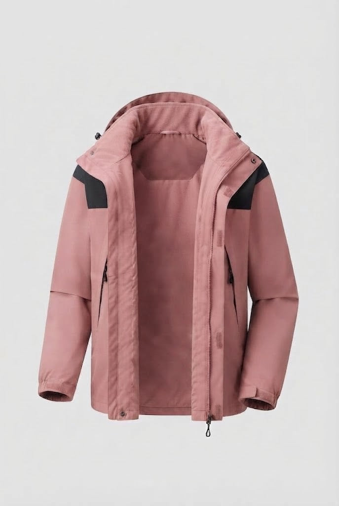 Herren Zwei-Lagen Softshell Outdoor-Jacke mit herausnehmbarer Fleece-Innenjacke und Kapuze Drune