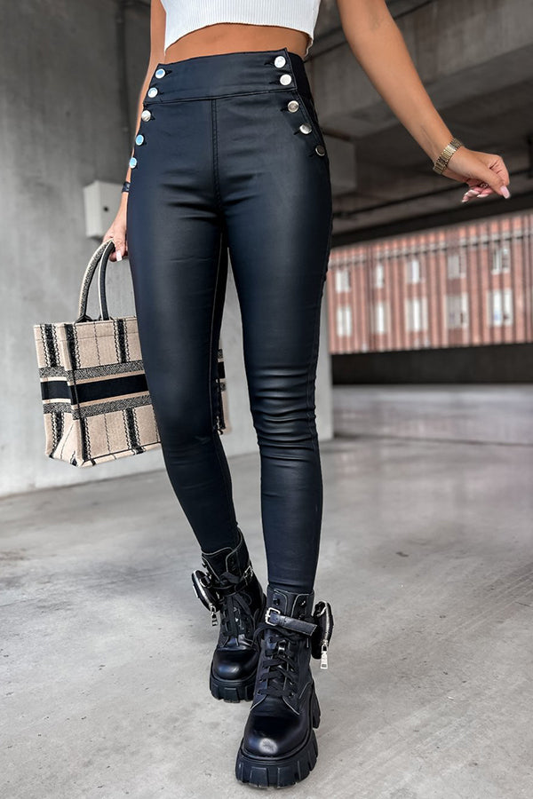Drune | Jingle High Rise Knopf Faux Leder Leggings