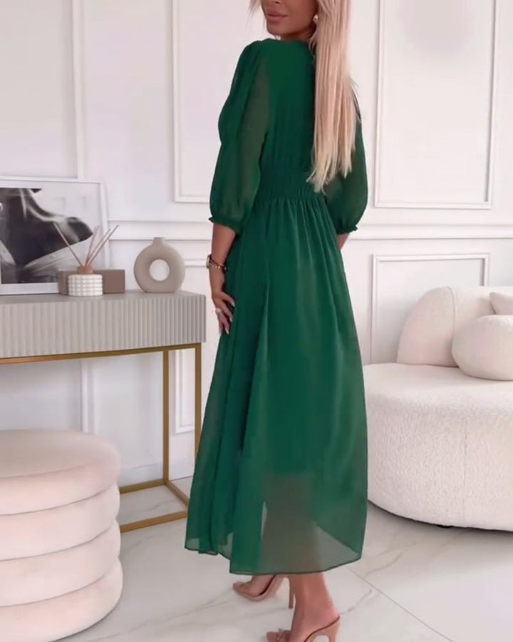 Drune | Unifarbenes Tailliertes Kleid mit V-Ausschnitt