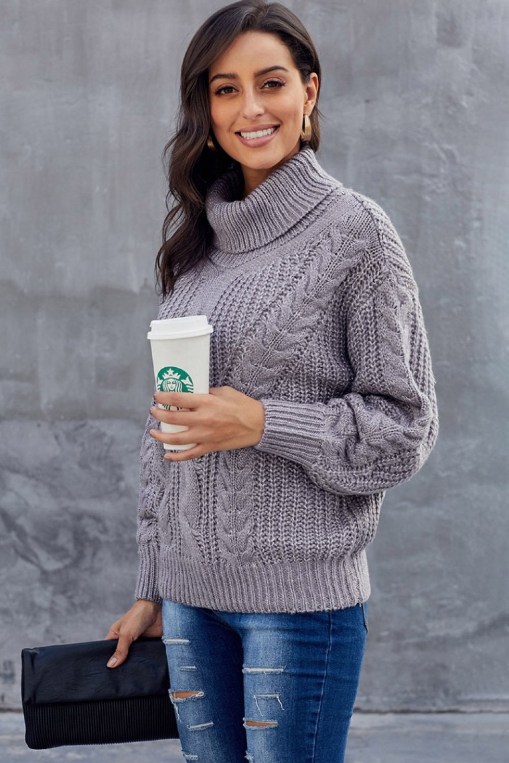 Drune Kabel Rollkragen Warmer Pullover