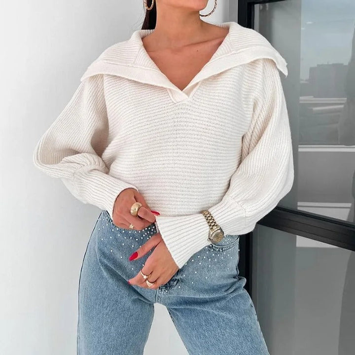 Drune | Cozy knitted sweater with lantern sleeves and open collar