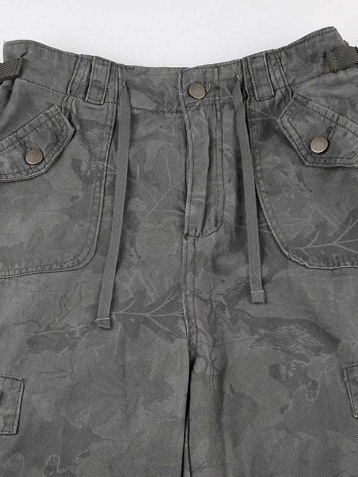 Drune | Camo Print Raffung Multitaschen Bundfuß Cargo Jeans
