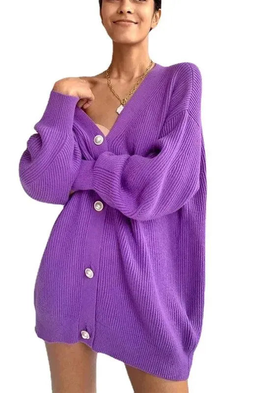 Drune | Farbe Lässig Lockere Strickjacke Pullover