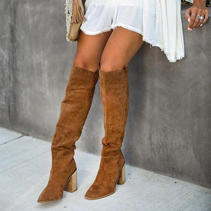 Drune | Overknee Cowboy Plateau Stiefel aus Leder mit Wildleder-Look für Damen - Perfekt für Drune | Days