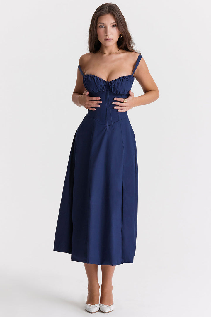 Drune - Midikleid mit tailliertem Oberteil und ausgestelltem Rock | Minikleid mit Spaghettiträgern