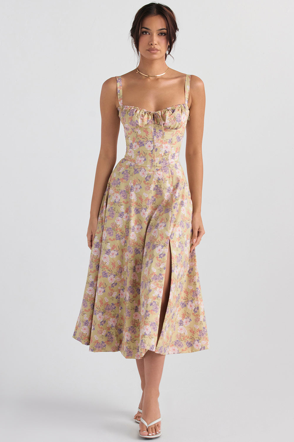 Drune | Langes Blumen Korsett Kleid