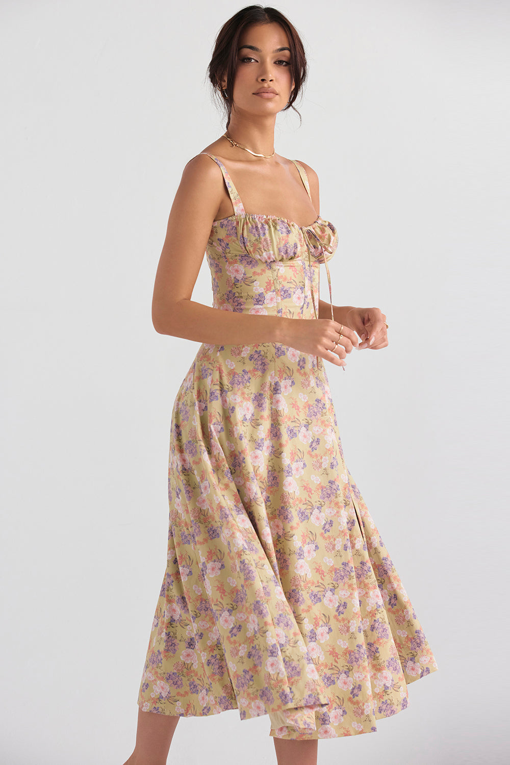 Drune | Langes Blumen Korsett Kleid