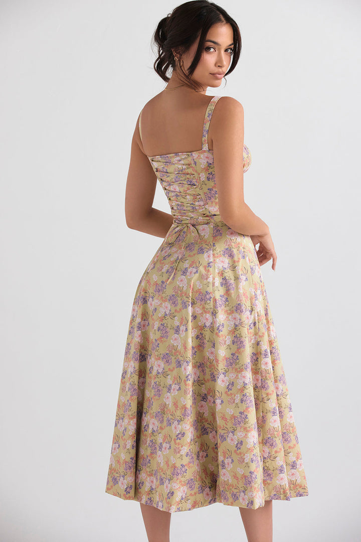Drune | Langes Blumen Korsett Kleid