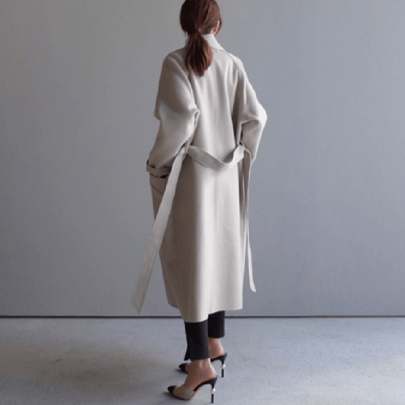 Drune | Wolle-Mischung Mantel - Weiches Beige - Gürteltuch Stil - Winternotwendigkeit