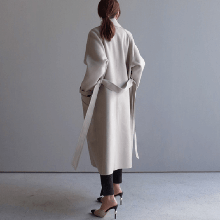 Drune | Wolle-Mischung Mantel - Weiches Beige - Gürteltuch Stil - Winternotwendigkeit