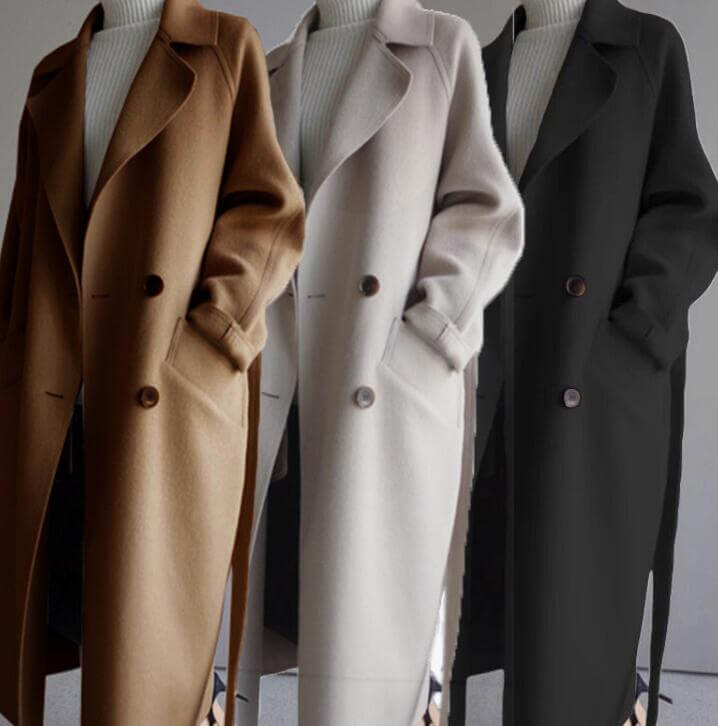 Drune | Wolle-Mischung Mantel - Weiches Beige - Gürteltuch Stil - Winternotwendigkeit