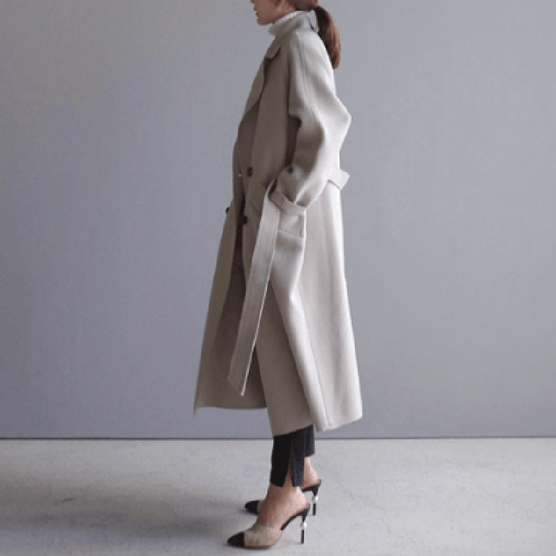 Drune | Wolle-Mischung Mantel - Weiches Beige - Gürteltuch Stil - Winternotwendigkeit