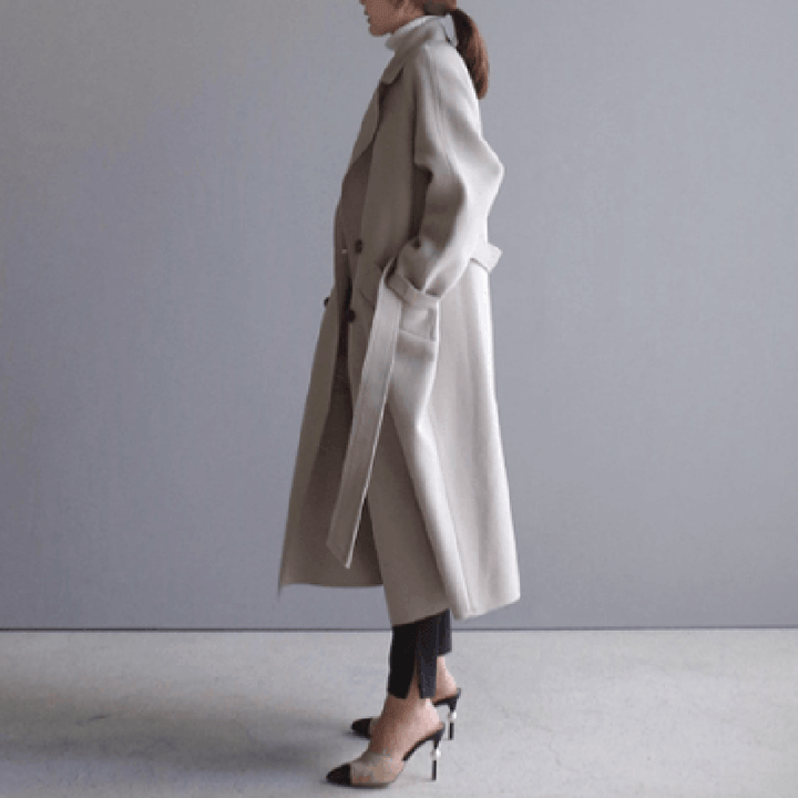 Drune | Wolle-Mischung Mantel - Weiches Beige - Gürteltuch Stil - Winternotwendigkeit