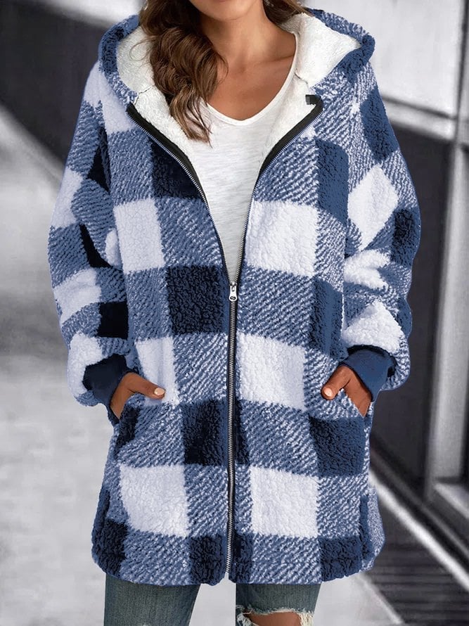 Drune | Karomuster Fleece Zip up Hoodie Jacke für Den Winter