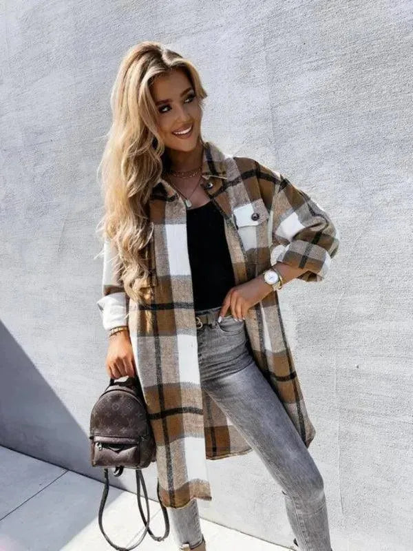 Drune | Lässige Karierte Lockere Damen Hemdjacke