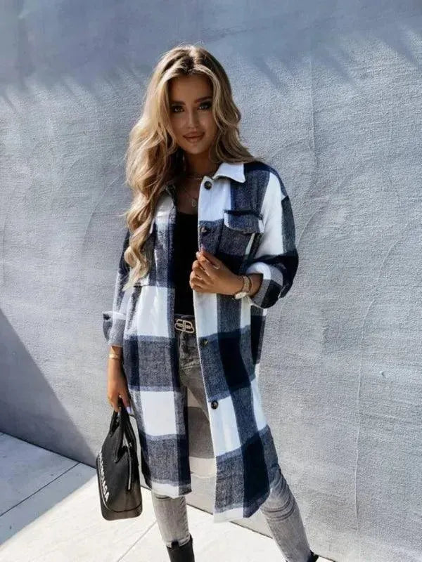 Drune | Lässige Karierte Lockere Damen Hemdjacke