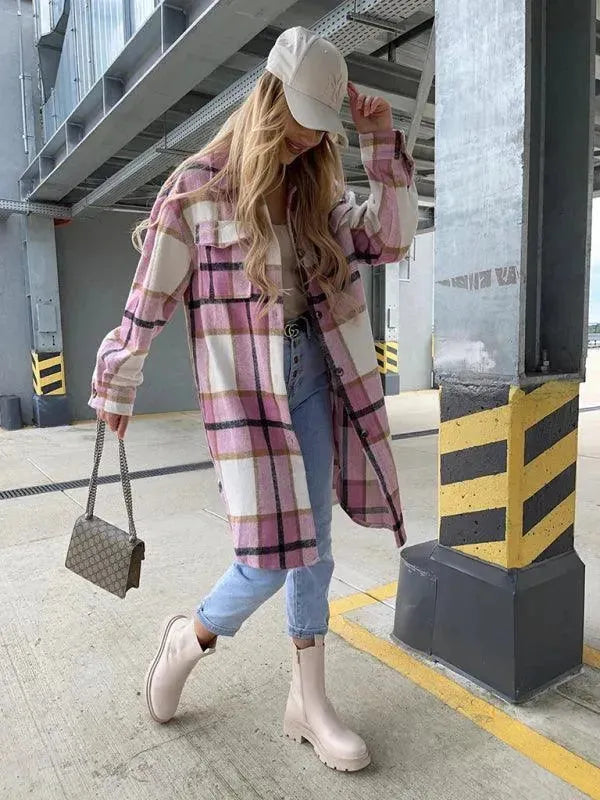 Drune | Lässige Karierte Lockere Damen Hemdjacke