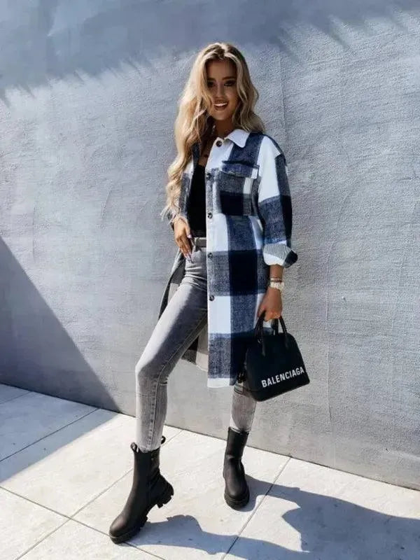 Drune | Lässige Karierte Lockere Damen Hemdjacke
