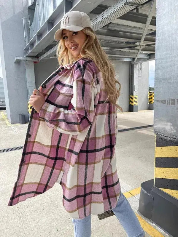 Drune | Lässige Karierte Lockere Damen Hemdjacke