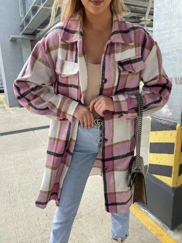 Drune | Lässige Karierte Lockere Damen Hemdjacke