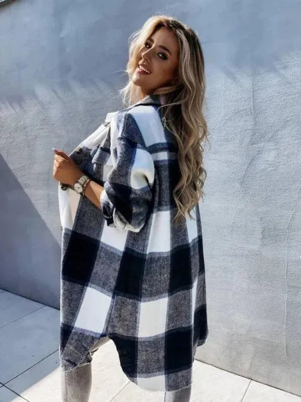 Drune | Lässige Karierte Lockere Damen Hemdjacke