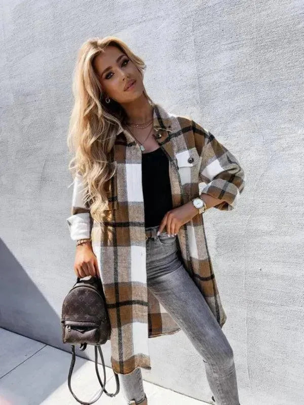 Drune | Lässige Karierte Lockere Damen Hemdjacke