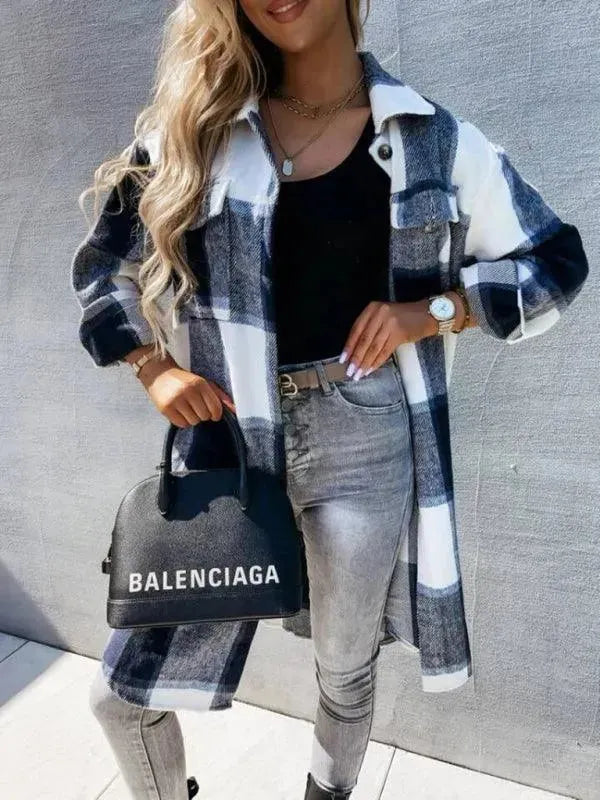 Drune | Lässige Karierte Lockere Damen Hemdjacke