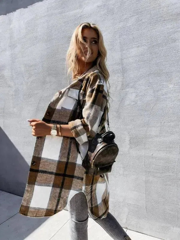 Drune | Lässige Karierte Lockere Damen Hemdjacke
