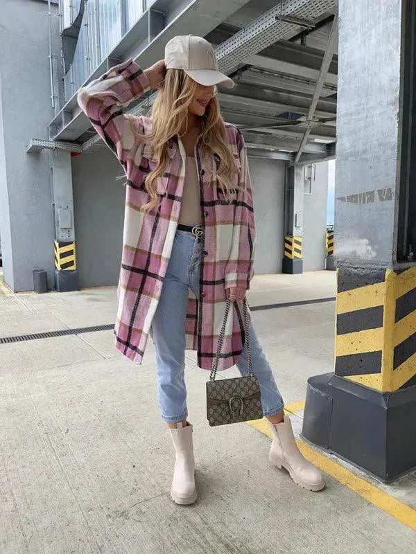 Drune | Lässige Karierte Lockere Damen Hemdjacke