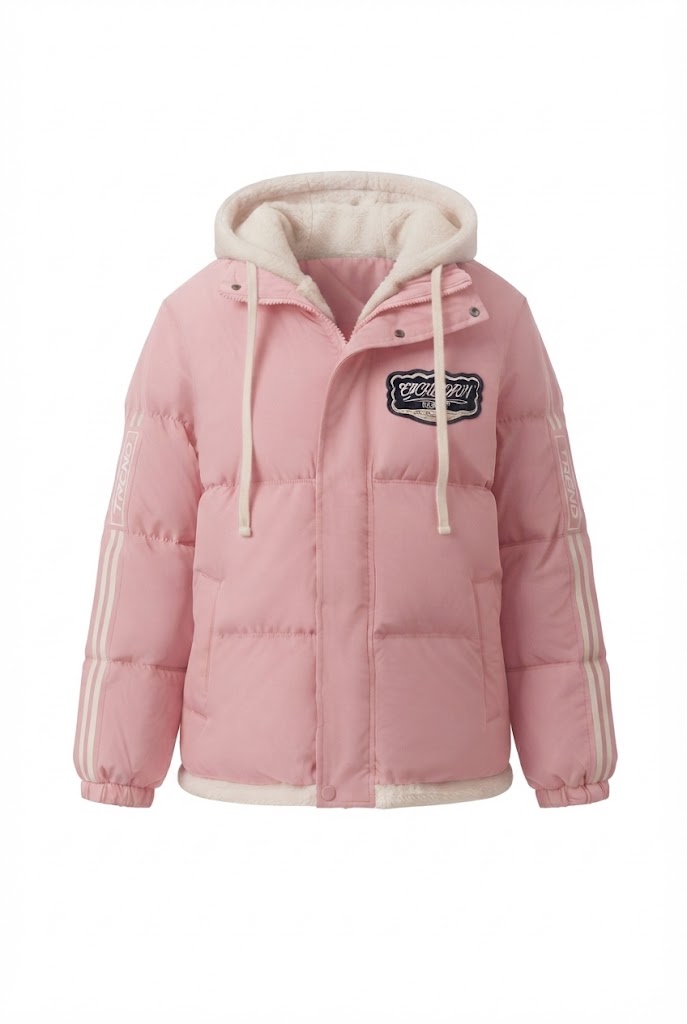 Damen trendige gesteppte Kapuzenjacke mit hochwertiger Teddy-Innenkonstruktion und sportlichen gestreiften Ärmeln