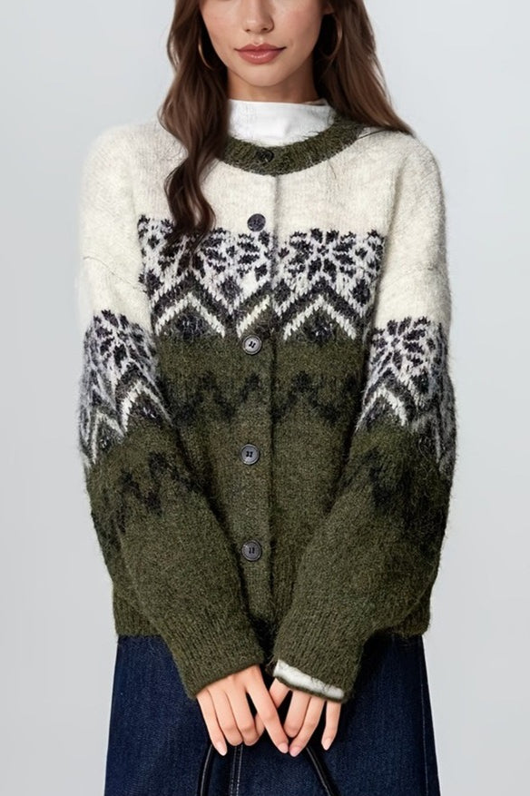 Drune | Retro Nordic Weihnachten Schneeflocke Jacquard Strickjacke