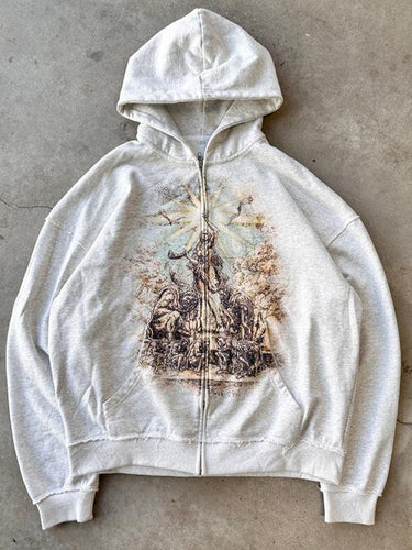 Drune | weiße oversized Hoodie mit Druck