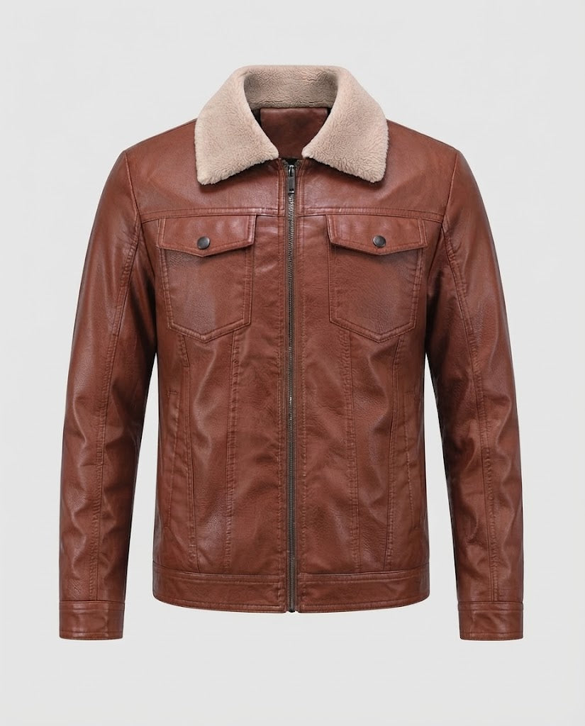 Herren Lederjacke im Pilotenstil mit Sherpa‑Kragen Drune