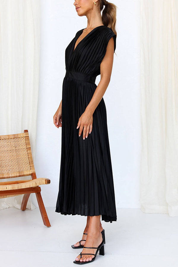 Drune | Hallo Schöne Satin Plissee Midi Kleid