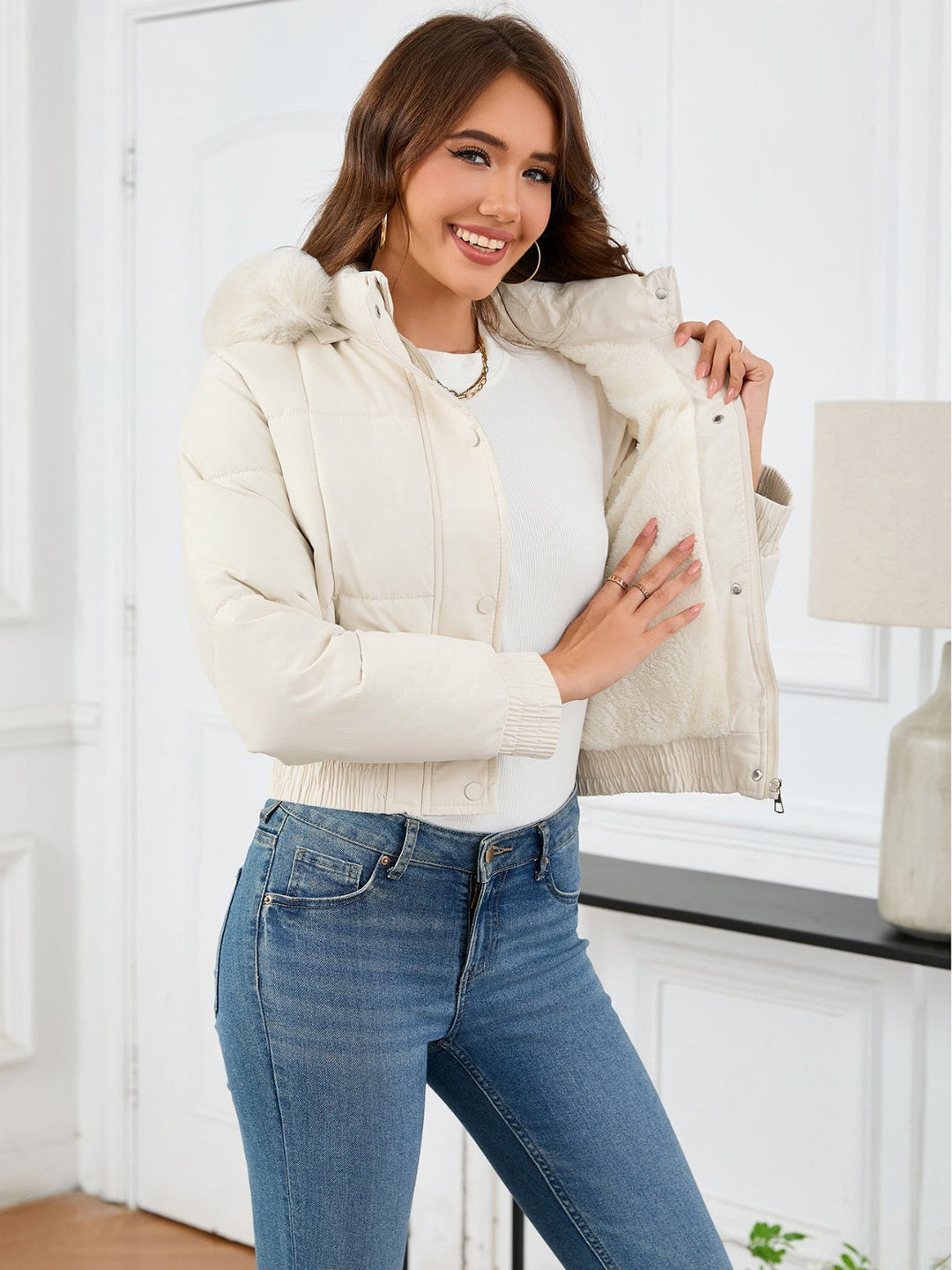 Drune | wattierte Winterjacke mit Fellkapuze und Taschen