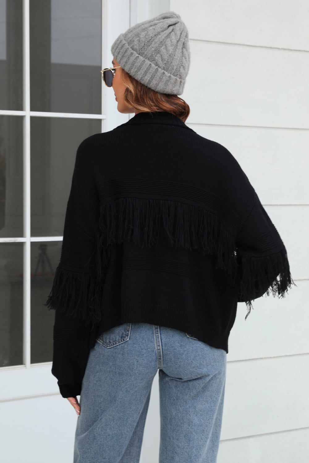 Drune | Fransenbesatz Offene Vorder-Cardigan