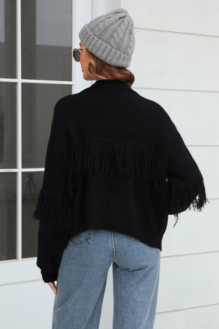 Drune | Fransenbesatz Offene Vorder-Cardigan